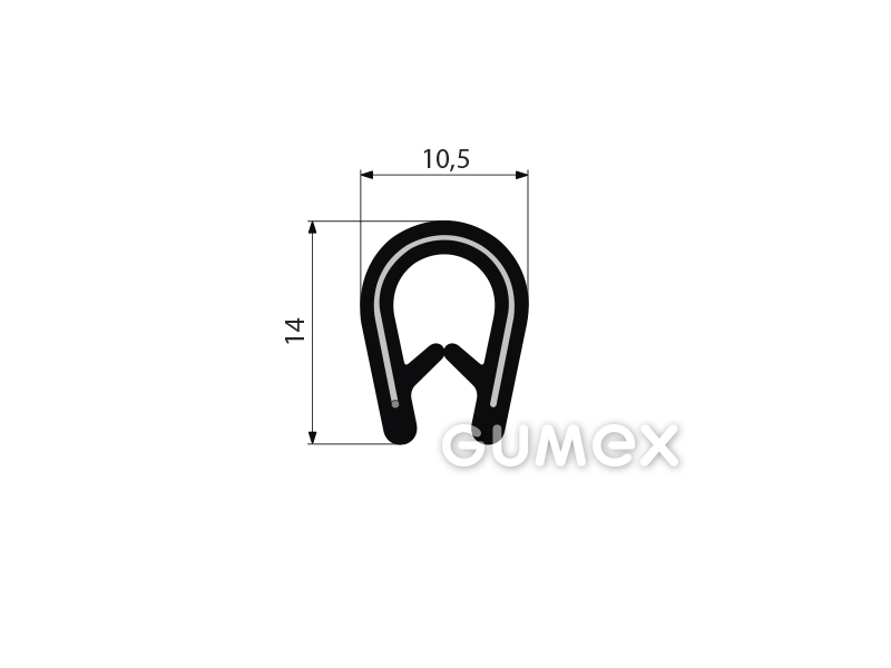 Profil U-PIRELI mit Metallverstärkung ohne Bauch A5400, 60°ShA, EPDM, EN 45545-2, schwarz, 